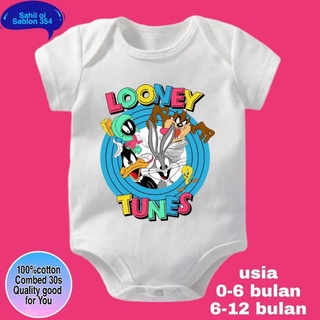 ชุดจั๊มสูท แขนสั้น ผ้าฝ้าย ลายการ์ตูน LOONEY TUNES สําหรับเด็กผู้ชาย และเด็กผู้หญิง อายุ 30 ปี