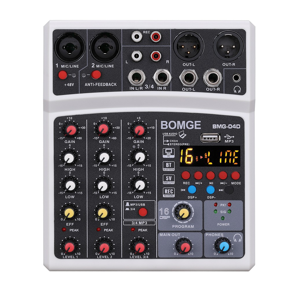 Neewer Pro Audio Stereo 4 Channel Mixer Compact Mini Mixing Console for Sound Recording for Computer CD Player Microphone Music Editing etc 48V Phantom Power RCA Input/Output Webcast Guitar 