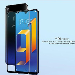 ฟิล์มกระจก นิรภัย เต็มจอ กาวเต็มแผ่น วีโว่ วาย91 สีดำ  Full Glue Tempered Glass Screen For Vivo Y91 (6.22) Black