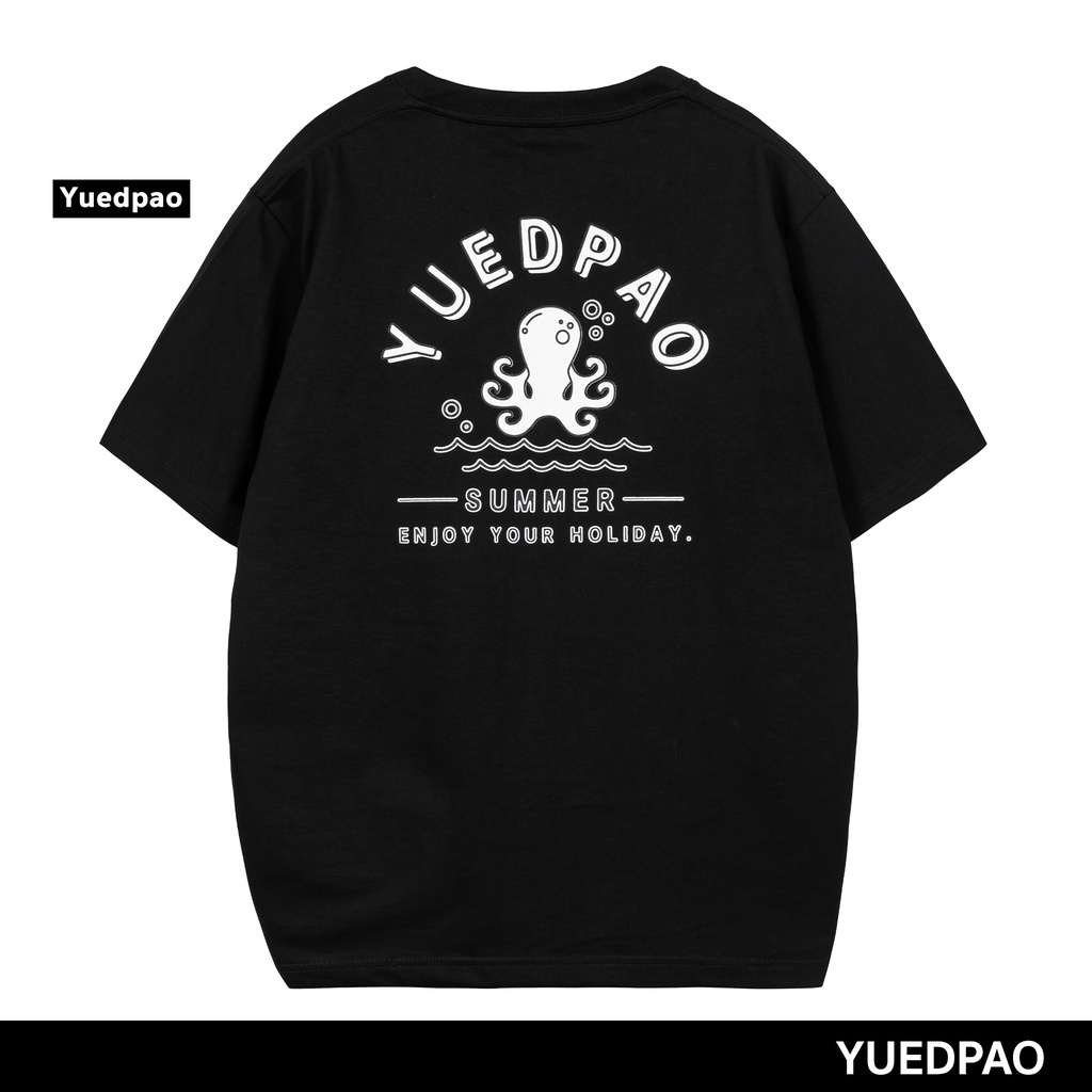 Yuedpao ยอดขาย No.1 รับประกันไม่ย้วย 2 ปี ผ้านุ่ม เสื้อยืดเปล่า เสื้อยืด Oversize Black tako print