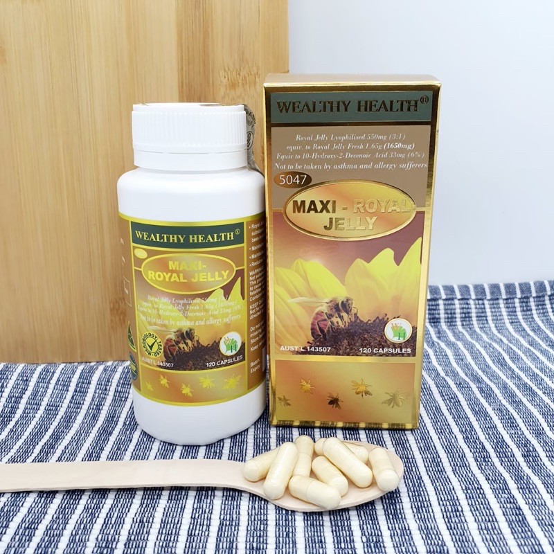 wร้อมส่ง ❗️❗️❗️นมผึ้งแบบแคปซูล ทานง่าย ไม่มีไขมัน. Wealthy Health Maxi Royal jelly 120 Capsules