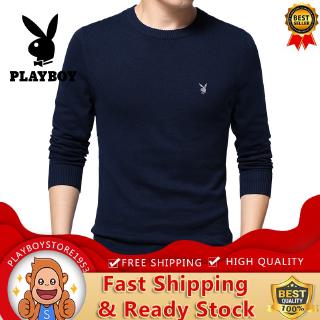 PLAYBOY Fashion Mens Round Neck Business Solid Color Long-sleeved Sweater