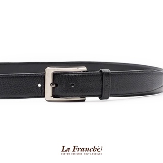 La Franche - Working Belt เข็มขัดหนังวัวแท้ ลาย Pebble สีดำ พร้อมหัวเข็มขัดนิกเกิ้ล  #3W0049