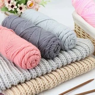 ไหมคอตตอน 8ply ไหมพรมเส้นใหญ่ ไหมพรมถักผ้าพันคอ ไหมพรม punch needle
