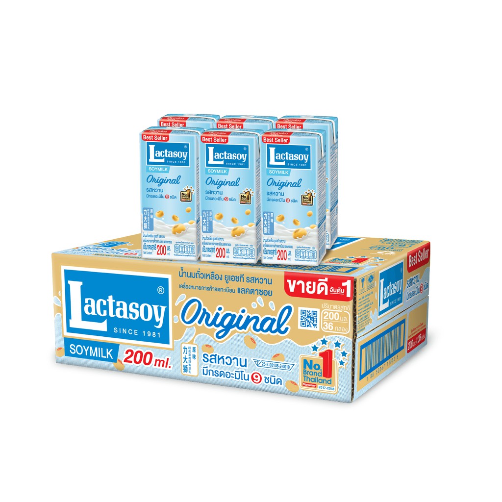 แลคตาซอย รสหวาน 200 มล. x36 กล่อง Lactasoy Flavor 200 ml. X36 boxes