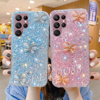 เคสโทรศัพท์มือถือ ลายผีเสื้อ ประดับกลิตเตอร์ วิบวับ สําหรับ Samsung Galaxy S22 S21 Ultra S22+ S21+ FE 5G