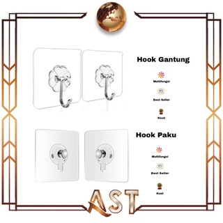 Hanger Wall Gantungan Hook Magic Tempel Dinding Kunci Tas Alat Dapur Bening