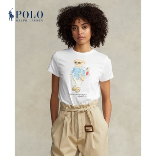 Ralph Lauren เสื้อยืดโปโล ผ้าฝ้ายถัก ลายหมี สําหรับผู้หญิง Rl23075