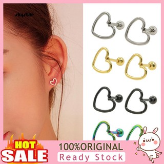 SKY Fashion Punk Women Girls Hollow Heart Stainless Steel Piercing Stud Earrings