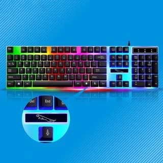 RGB gaming keyboard+Mouse คีย์บอร์ดเล่นเกมส์ คีย์บอร์ดมีไฟรุ่น spotlight leopard G21 คีย์บอร์ดสีขาว แถมฟรี เม้าส์เกมมิ่ง