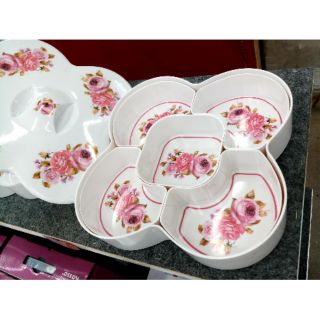 ถาดหลุมใส่อาหาร Melamine Fruit Bowl 5 หลุม สีชมพู