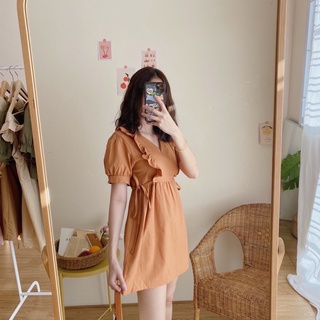 มินิเดรสเอวเว้า ผูกโบว์ด้านข้าง แต่งระบายที่หน้าอก2ข้าง ผ้าคอตตอนลินินใส่สบายรุ่นนี้สำหรับสาวๆตัวเล็กสูงไม่เกิน160 นะค้า