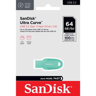 SanDisk Ultra Curve USB 3.2 Gen 1 Flash Drive, CZ550 64GB, USB3.0, Green, compact design,  ประกัน Synnex 5 ปี Flash Drive แฟลซไดรฟ์ by SJCAM (SDCZ550-064G-G46G)