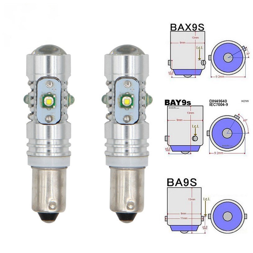 Ba9S H6W Ba9S Bay9S 25W H21W ไฟสัญญาณรถ LED, ไฟส่องป้ายทะเบียน, ไฟถอยหลัง, ไฟแดชบอร์ด 2 ชิ้น