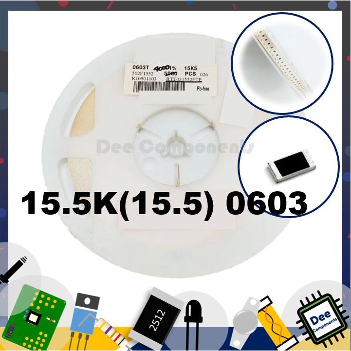 15.5K Ohm (15.5) 0603 ±1% RTT031552FTP RALEC  1-A2-29 (ขายยกแพ็ค 1 แพ็ค มี 100 ชิ้น)