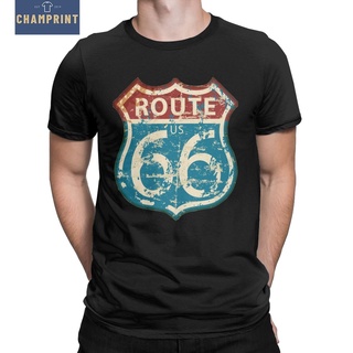 เสื้อยืด พิมพ์ลาย U.S. สําหรับผู้ชาย Route 66 เสื้อยืด คอกลม แขนสั้น ผ้าฝ้าย สไตล์วินเทจ แฟชั่นฤดูร้อน