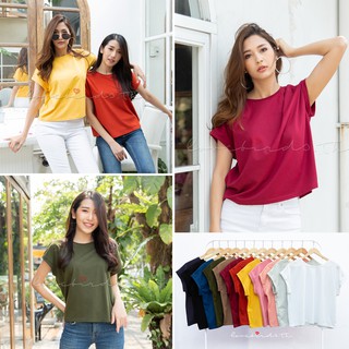 Clearance SALE เสื้อครอปแขนพับ ผ้าคอตตอน100% ใส่สบาย