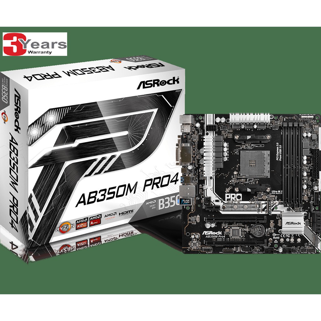MAINBOARD (เมนบอร์ด) AM4 ASROCK AB350M PRO4- 3 YEARS WARRANTY