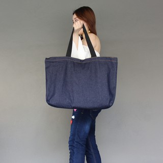 GZ Jeans กระเป๋าผ้ายีนส์ทรงสี่เหลี่ยมผืนผ้าสีน้ำเงินเข้ม (Tote Bag)