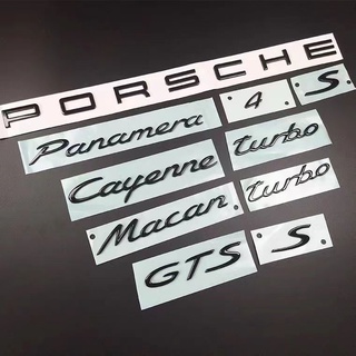 Porsche car logo English letters ABS material front S sticker Macan Cayman CARRERA Boxster Panamera Cayenne GTS TURBO 911 718 modified rear black red logo sticker