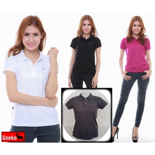 เสื้อโปโล ( Polo Shirt )แบรนด์ Geeko ตรากวาง สีพื้นหญิง สีเทา(ดำ) Gkc - 50W