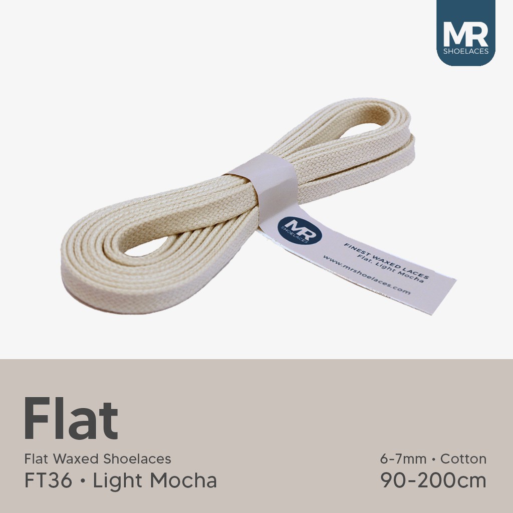 LILIN MR Shoelaces FT36 Light Mocha (หนุ่มสีน้ําตาล) เชือกผูกรองเท้าแว็กซ์ 6-7 มม.แบน (Waxed Laces) 90 ซม.100 ซม.120 ซม.140 ซม.Mocca
