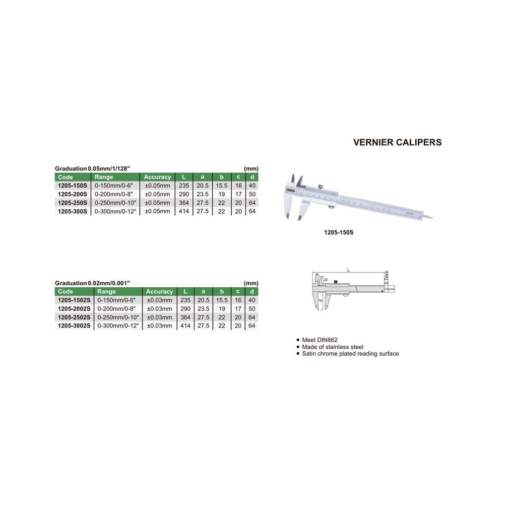 เวอร์เนีย คาลิเปอร์ ขนาด 6 นิ้ว ค่าความละเอียด 0.05mm. INSIZE รุ่น 1205-150S (Vernier Caliper) (**สินค้าใหม่**) - รูปที่ 2