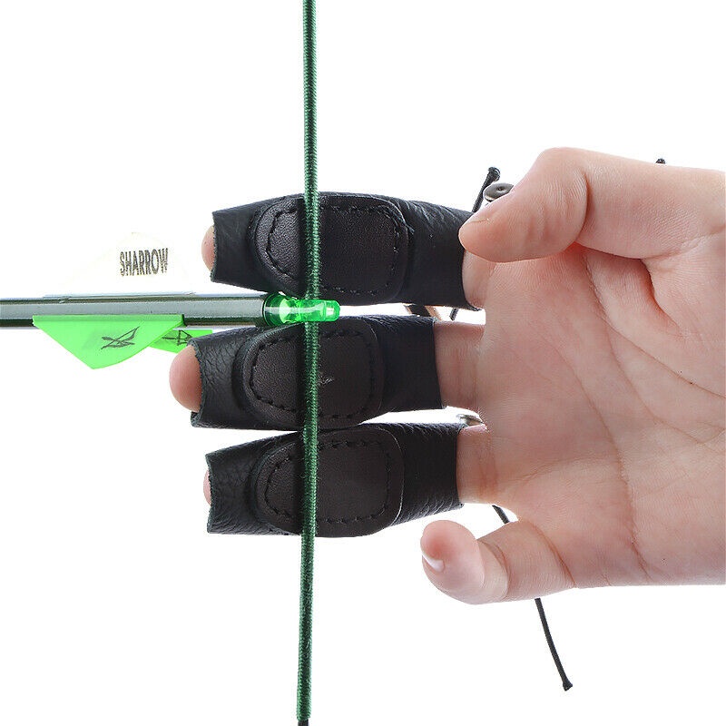 ยิงธนู Cow Leather Finger Guard Protector Gear ปรับได้ Recurve Bow Shooting