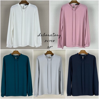 ลด 130.- ขั้นต่ำ 1,000.- พิมพ์"WYEYAY"เสื้อแขนยาว8479# เสื้อทำงานทรงคอปีนแต่งสาบหน้า แขนยาว