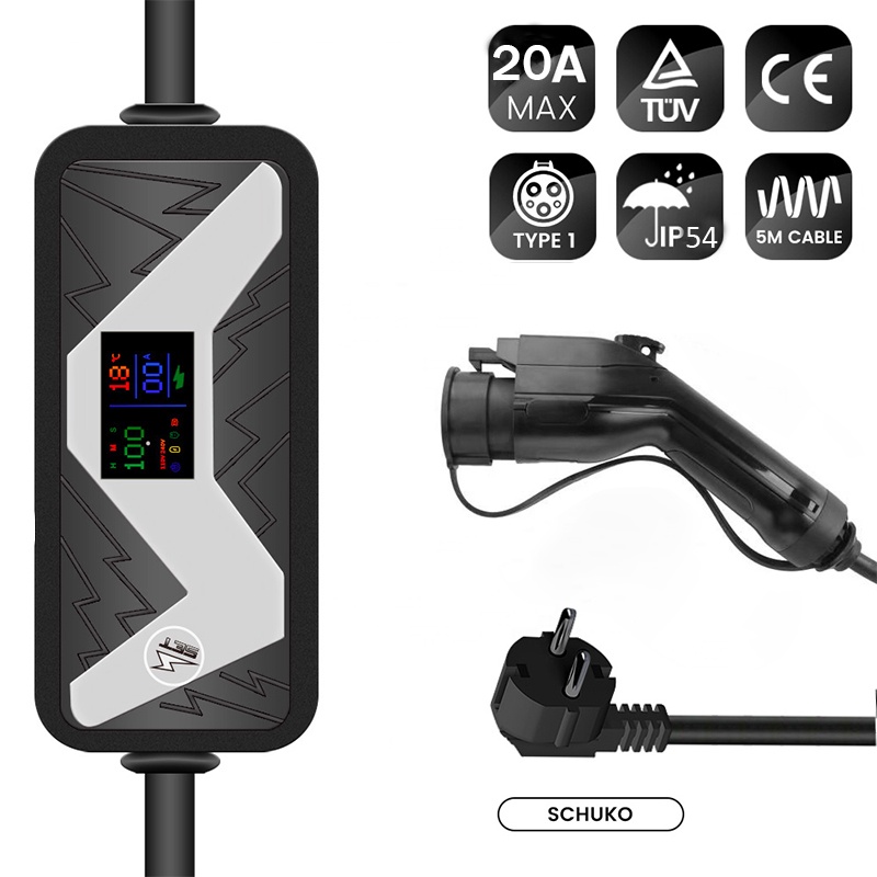 20A 4.6kW SAE J1772 EVSE Electric Car Charger Level 2 Type1 Plug Home