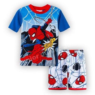 พร้อมส่ง ชุดเด็กหนุ่มน้อย ลาย Spiderman เสื้อยืดคอกลมแขนสั้น กางเกงเอวยืดขาสั้น