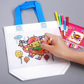 YUANTA [A650] กระเป๋าผ้าระบายสีพร้อมสีระบาย 6 แท่ง กระเป๋าผ้า DIY graffiti bag