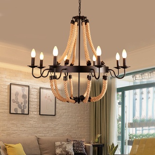 ร้านอาหาร Cafe แสงลมอุตสาหกรรม Vintage Wrought Iron Chandelier เชือกกัญชาโคมไฟ6/8ไฟ