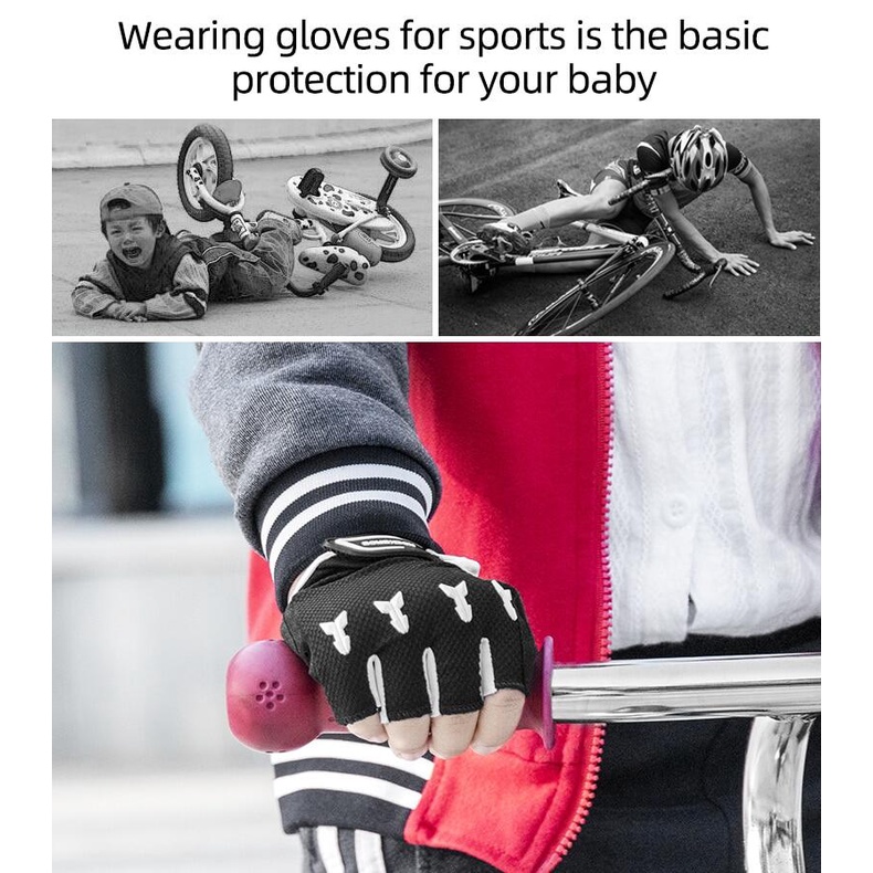 ROCKBROS ถุงมือจักรยาน เด็ก ฤดูร้อน จักรยาน โรลเลอร์สเก็ต ระบายอากาศ SBR กันกระแทก ครึ่งถุงมือ - รูปที่ 4