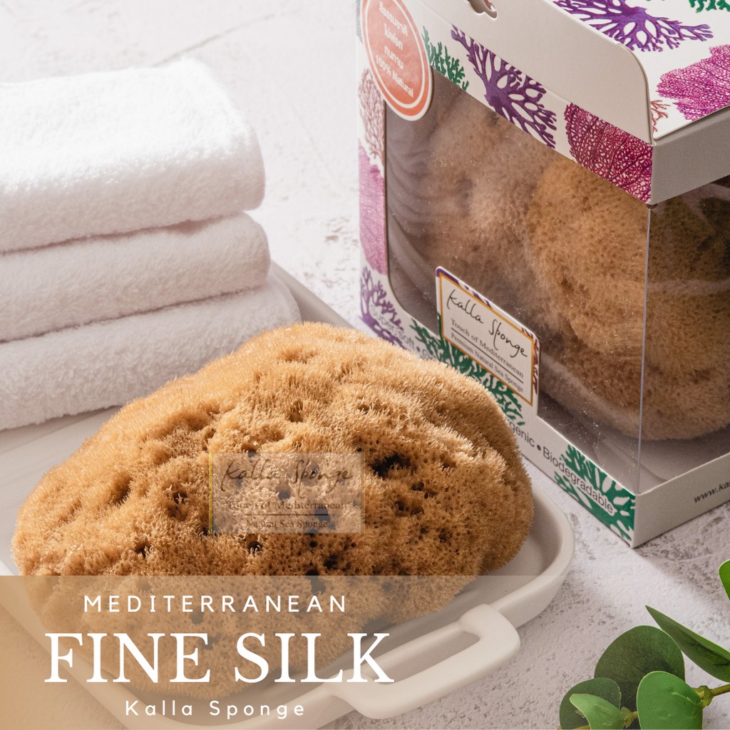 KALLA SPONGE ฟองน้ำธรรมชาติ ชนิด Fine Silk สีน้ำตาล ฟองน้ำ สำหรับล้างหน้าและอาบน้ำ ทุกเพศทุกวัย