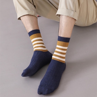 Casual Skateboard Stripe Crew Socks Men Cotton Sports Street Hosiery Basketball Athletic Socks Thick Winter Long Socks Fashion