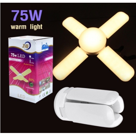 หลอดไฟ LED 75W ทรงใบพัด 4 ใบพัด (สีวอร์ม) led 105w 5ใบพัด สีขาวพับได้ รุ่นLED-fan-light-bulb-yellow-