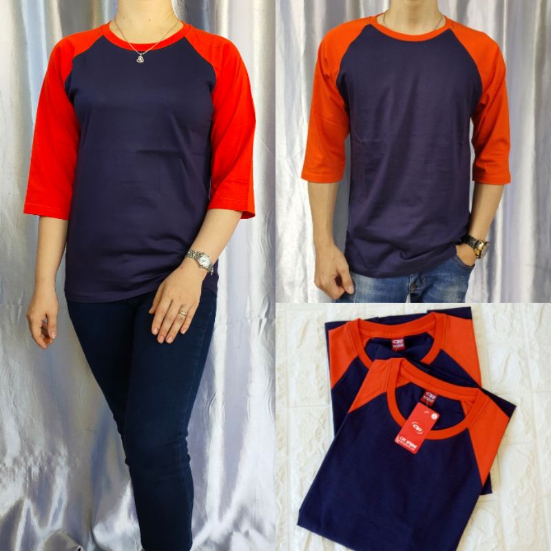 เสื้อแร็กแลนสีพื้น แขน NAVY ORANGE 3/4 uk ML XL XXL ผู้ใหญ่