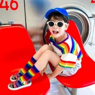 #ถุงเท้าเด็ก สายรุ้ง rainbow sock ถุงเท้าสีๆ เพิ่มสีสันให้ชุดเรียบๆ