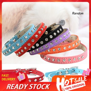 ✽RAN✽Adjustable Cat Pet Dog Studded Rhinestones Buckle Collar Faux Leather Neck Strap