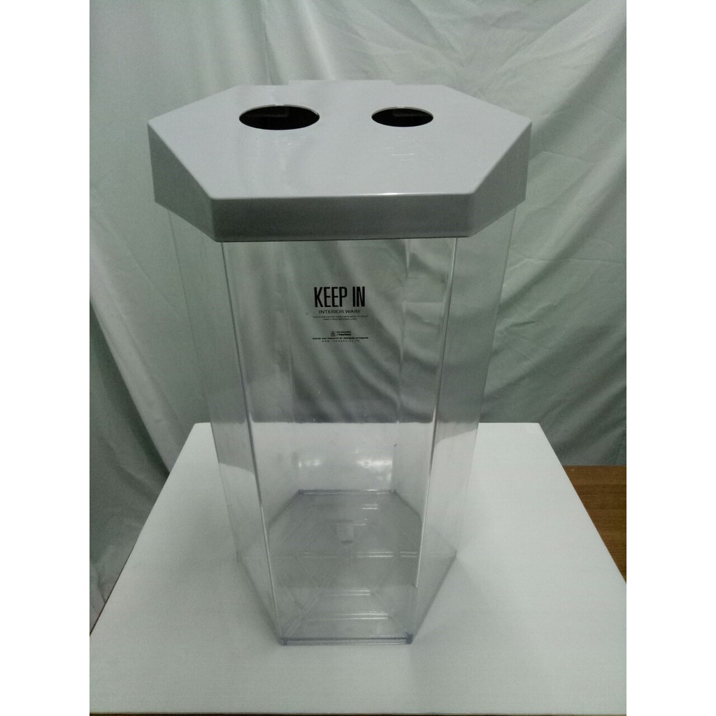 ถังขยะพลาสติกใส หกเหลี่ยม 56 ลิตรฝา 2 ช่องทิ้ง ยี่ห้อ KEEP IN รุ่น RW9271+2