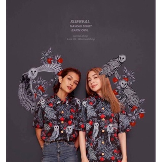 เสื้อฮาวายSURREAL ลายนกฮูก สี black