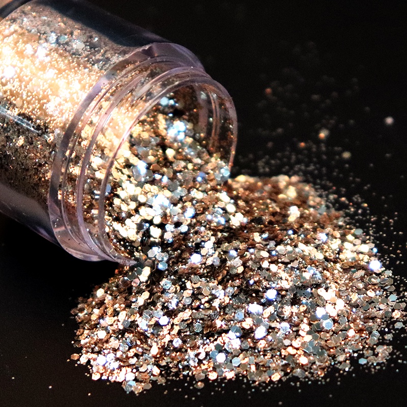 1 ขวด Rose Gold Silver Mix Nail Art Glitter Sequins DIY Sparkly Paillette เคล็ดลับ Charm Pigment Flakes เจลตกแต่งเล็บ 10ml