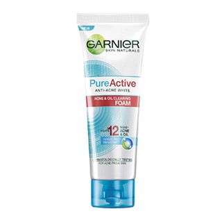 GARNIER Pure Active การ์นิเย่ เพียวแอคทีฟ แอนตี้-แอคเน่ ไวท์ แอคเน่ แอนด์ ออยล์ เคลียร์ริ่ง โฟม 100 มล.