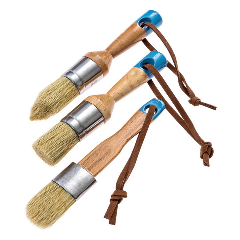 Hl 3 ชิ้นแปรงขนธรรมชาติ Handle Round Flat Pointed Chalk Paint Wax Brush