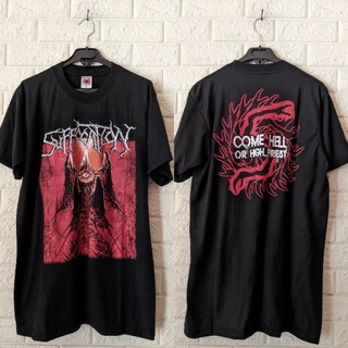 เสื้อยืดผ้าฝ้ายพิมพ์ลายขายดี เสื้อยืด ลาย Suffocation BAND