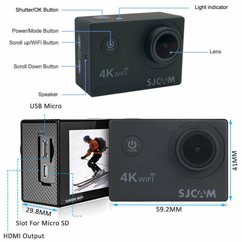 SJCAM SJ4000 Air กล้องกันน้ำ 4K Action Camera ของแท้ รับประกัน 1 ปี แถมฟรี ชุดอุปกรณ์ 11ชิ้น