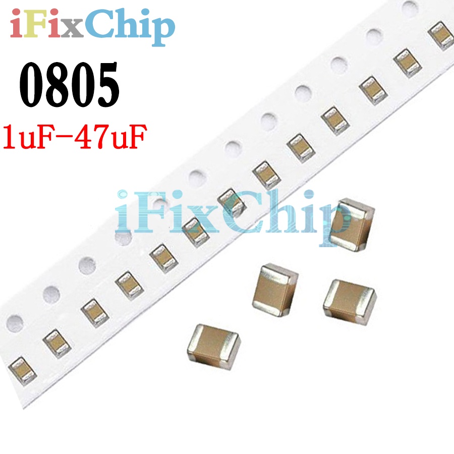 ตัวเก็บประจุฟิล์มเซรามิค แบบหนา หลายชั้น 0805 1uF-47uF 2.2uF 4.7uF 10uF 22uF 50V SMD 100 ชิ้น