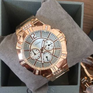 นาฬิกาข้อมือ GUESS U15502L1 Ladies Rose Gold Tone Multi Dial Sparkling Crystal Quartz Watch