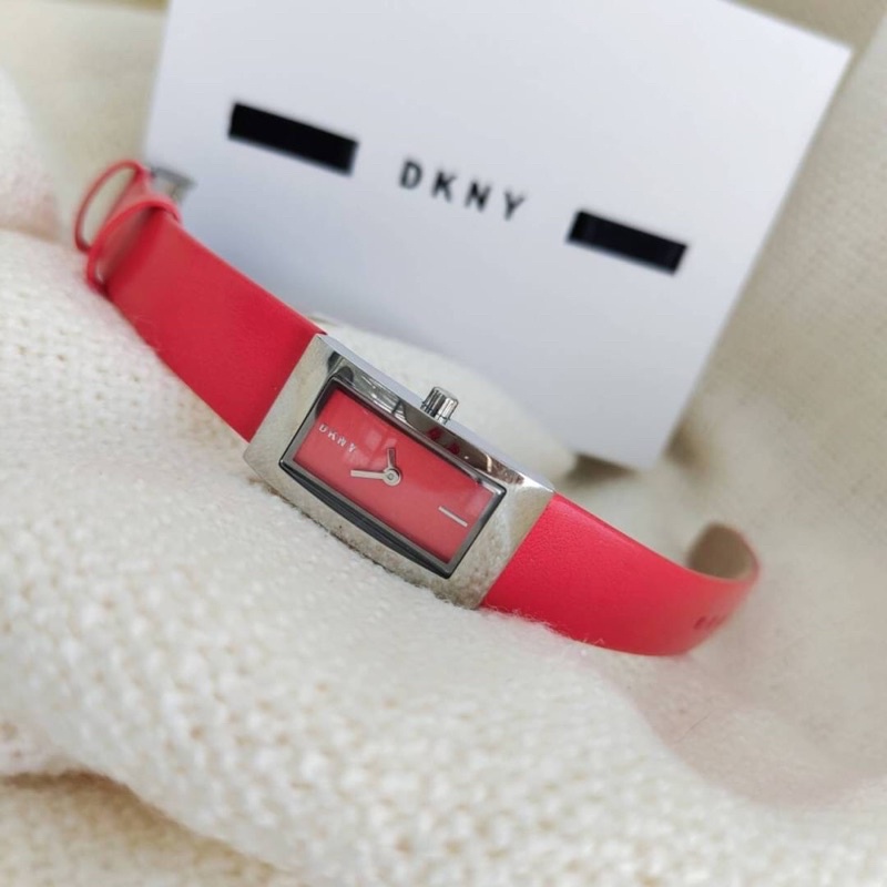 ผ่อน0%  DKNY Downtown Two-Hand Red Dial Ladies Watch NY2880  สีเงิน-สายแดง